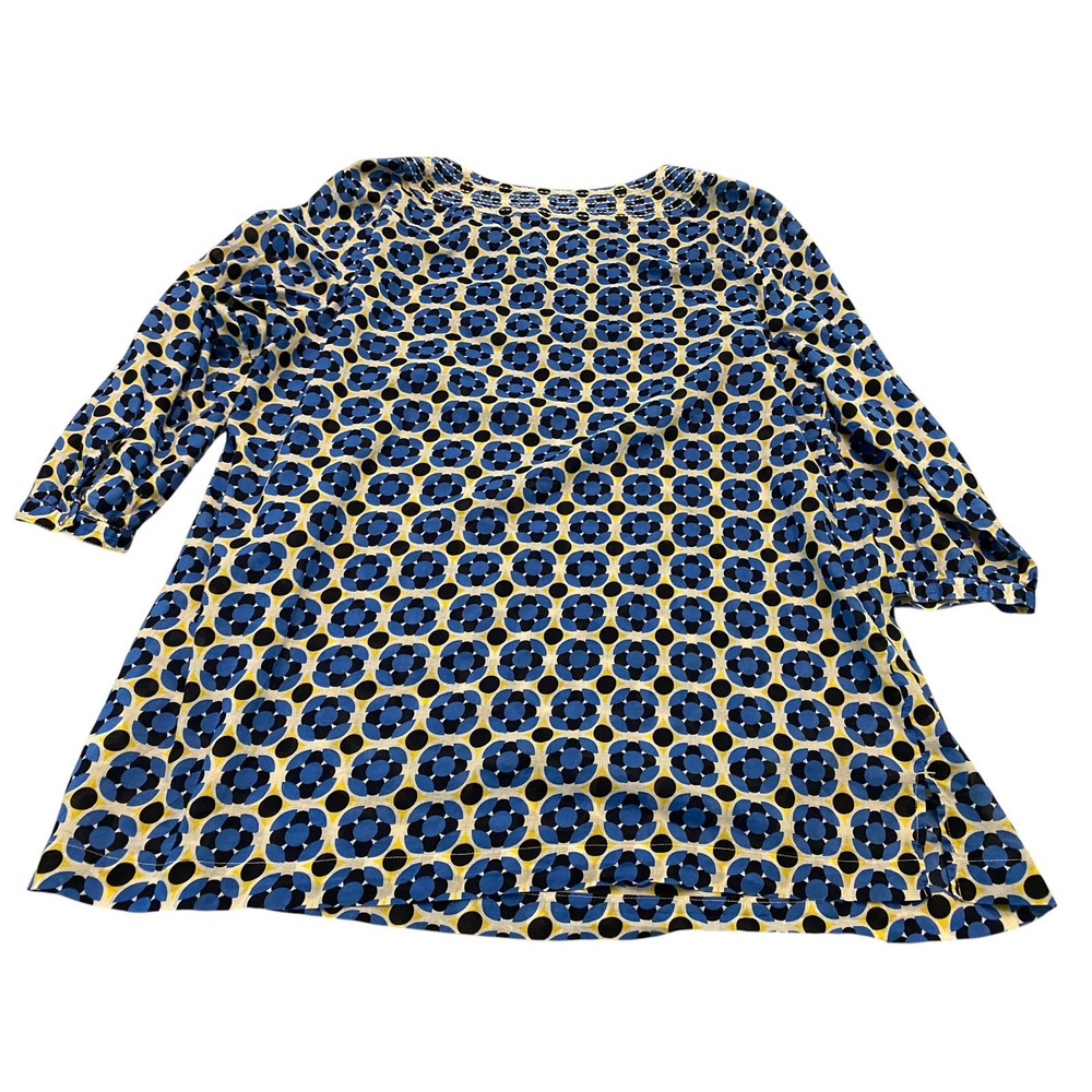 Talbots Woman 1X Top Blouse 100% Cotton Geometric Notch Neck Embroidery - Picture 7 of 9